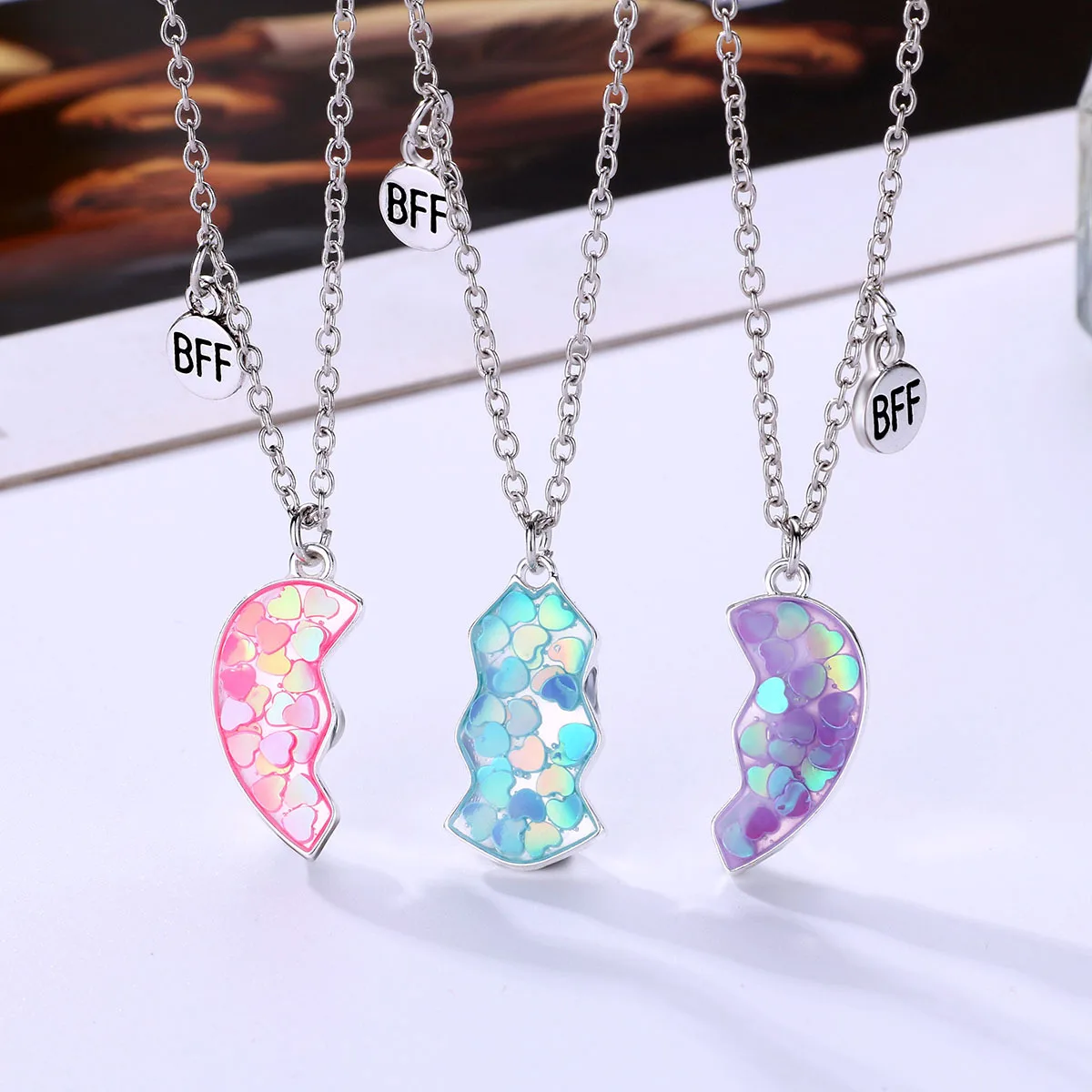 LC20240432 wholesale fashion kids best friend bff pendant couple heart pendant necklace for three