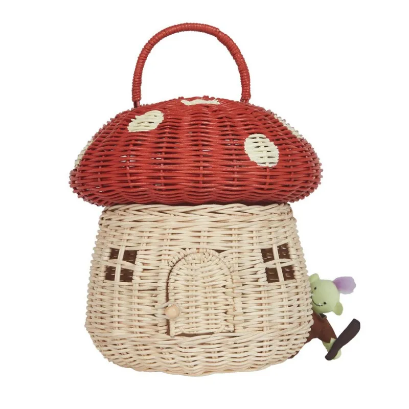 Hot Selling Cute Handmade Rattan Mushroom Basket for Kids Wicker Bag Kids Toys Wholesale Adorable Doll House