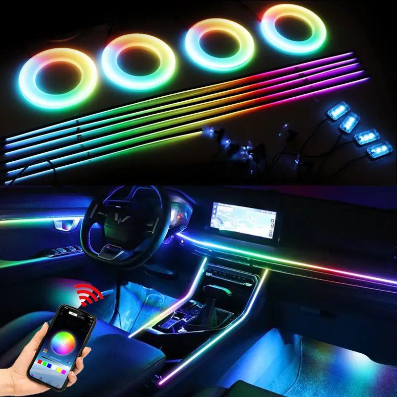 universal 18 in 1 led car interior acrylic fiber optic strip sound activated symphony ambient light