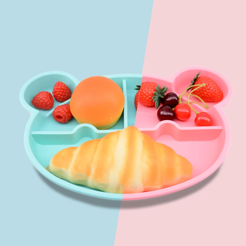 Bear Food Tray Sets BPA Free Toddler Snack Feeding Bowl Divided Kids Dinner Placemat Baby Silicone Plate Baby Tools
