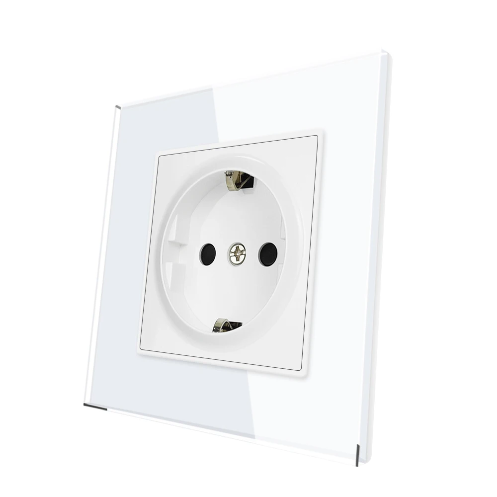 Eu Standard 16 Amp Glass Panel Homes Electric Electrical Plate Power Steckdose  German Outlet 86x86 Wall Socket