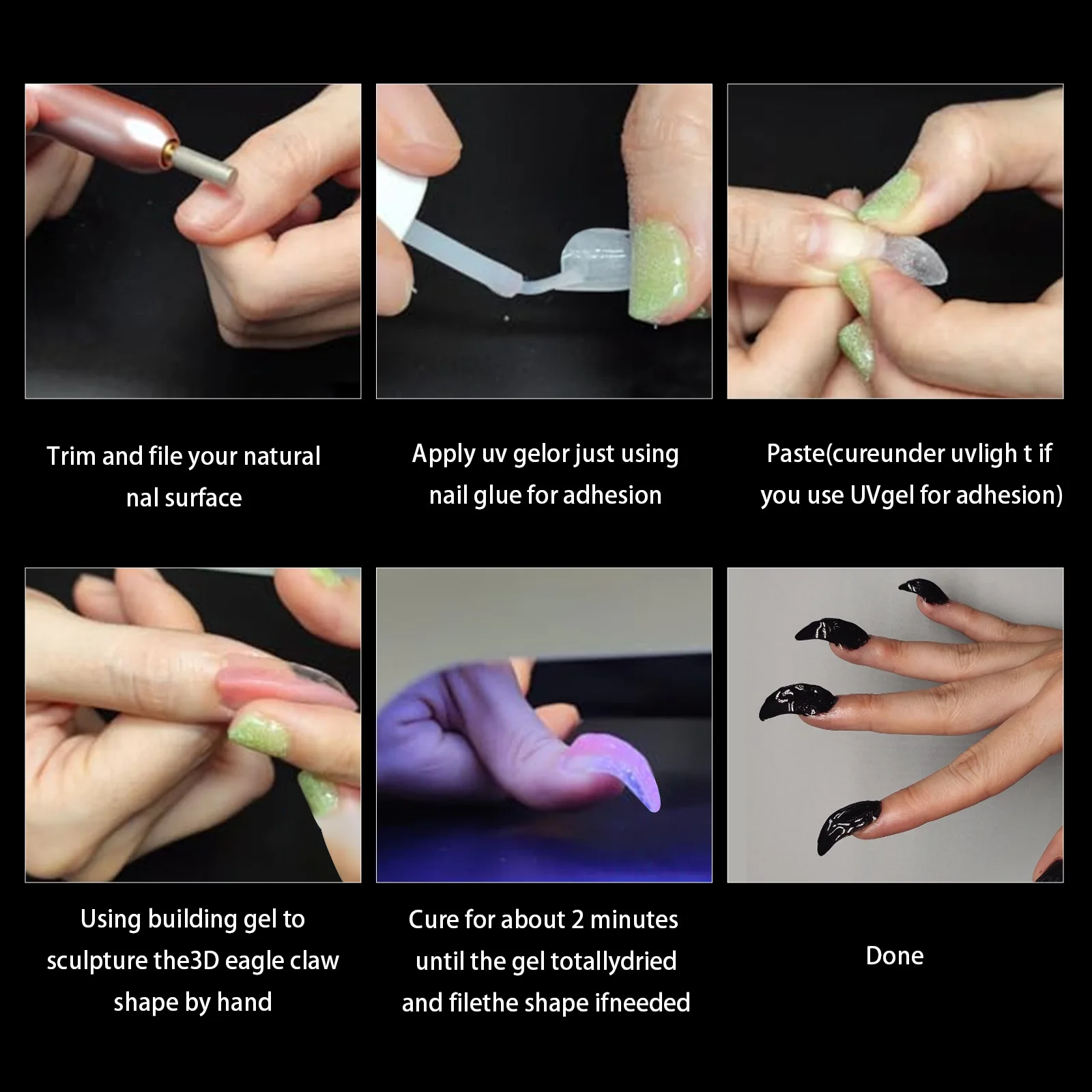 100pcs/box Hawk Curved Nail Tips Full Cover Eagle Claw Curve False Nails Extension Packaging for Art Salon