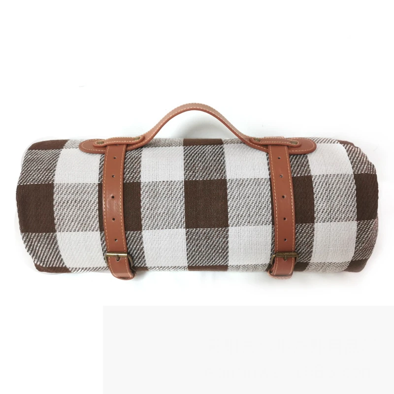 Thickened Acrylic Picnic Blanket Belt Handheld Outdoor Camping Blanket Multiple Classic Striped Plaid Velvet Camping Tent Mat