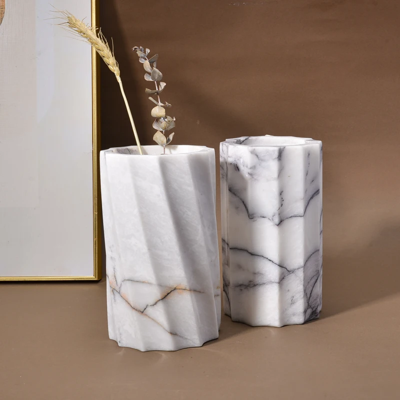 Modern Minimalist Decorations White Marble Vases for Tombs Handmade Design Tabletop Large Stone Vase
