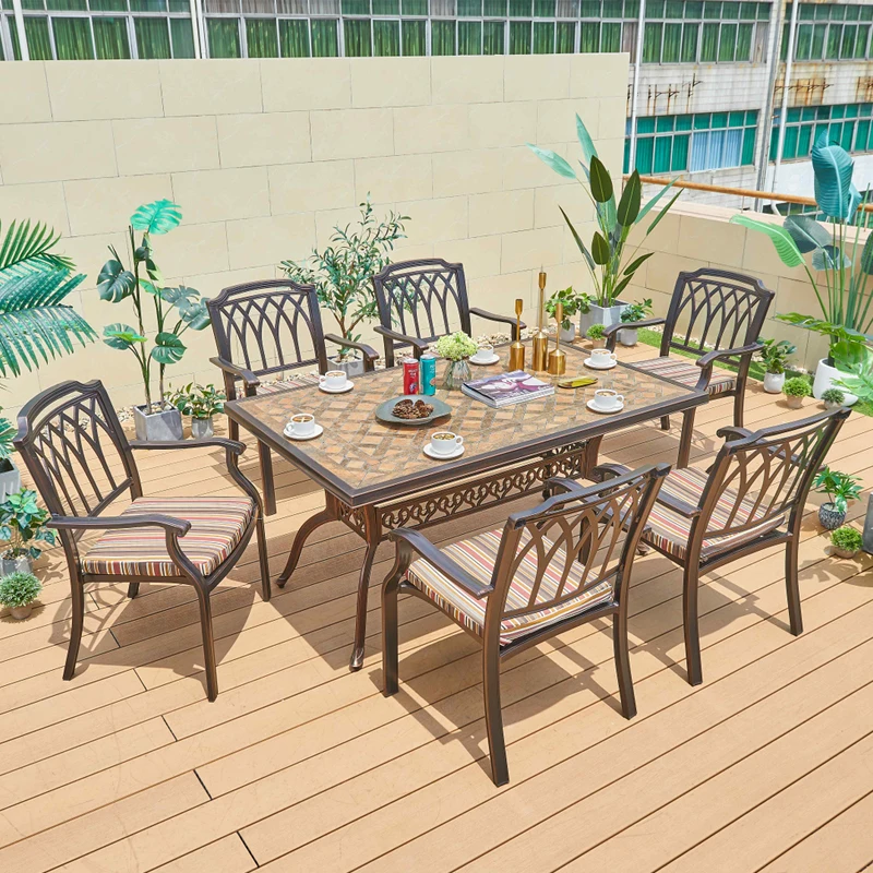 European-style outdoor cast aluminum dining tables and chairs outdoor waterproof and rust-proof can be multi-seat long table