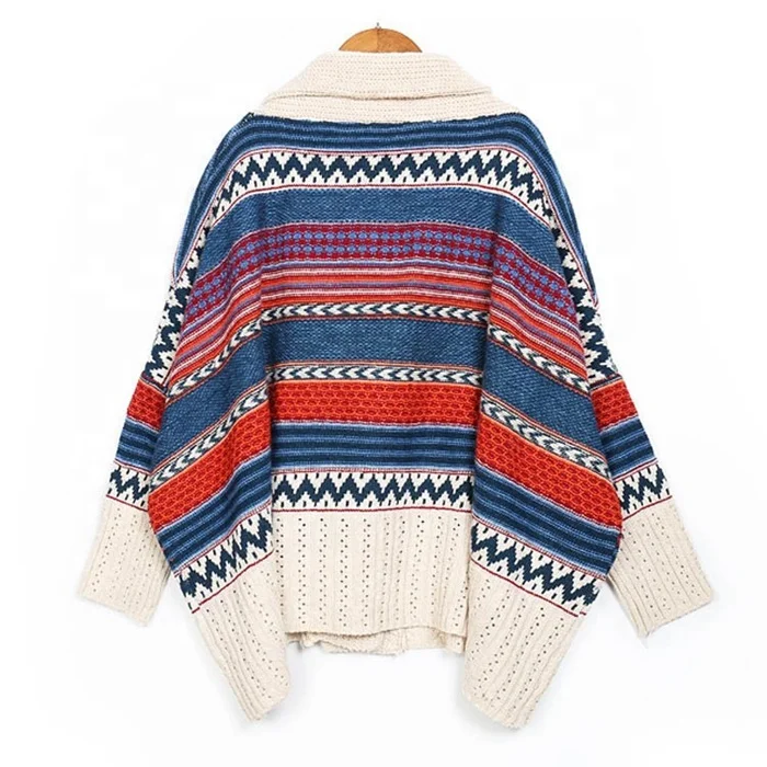 
Wholesale autumn Winter stylish Women ponchos Batwing Sleeve Knited Multicolor Sweater Cardigan 