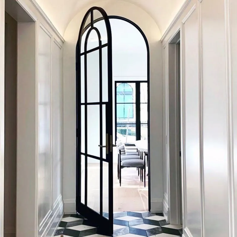 Steel French Villa Arched Door Low E Glass Casement Doors