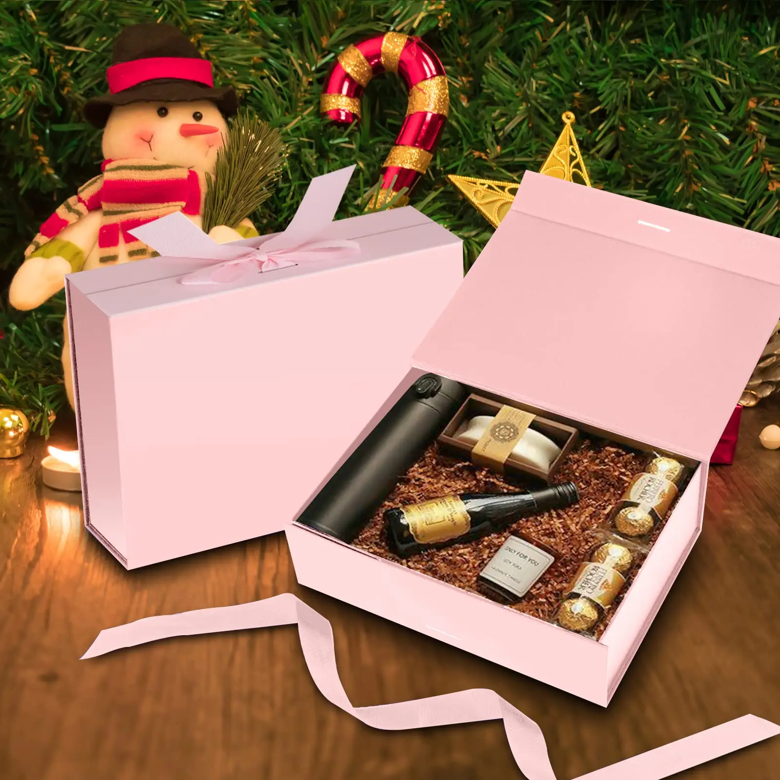 Gift Box with Lid for Presents 10.5x7.5x3.1 Inches with Ribbon and Magnetic Closure wedding party(1-Pack) (Pink)