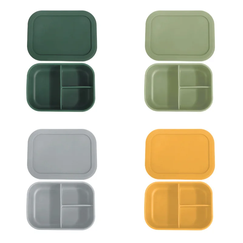 Food Grade Silicone  3 Compartments Food Storage Box Silicone Food Container Bento Lunch Box for kids traveling