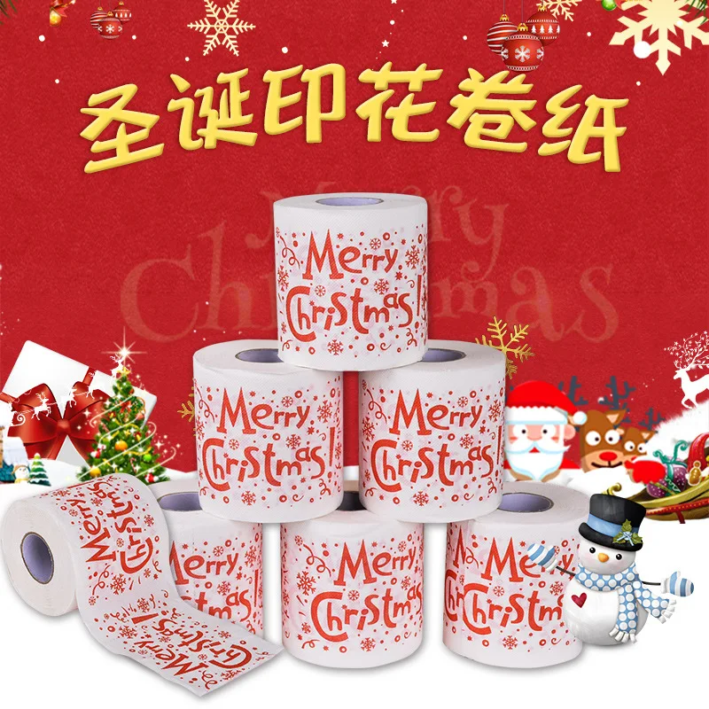 QINGSHE Factory Custom Christmas Paper Tower Bathroom Paper 2 Ply Printed Virgin Wood Pulp Santa Funny Printing Toilet Paper