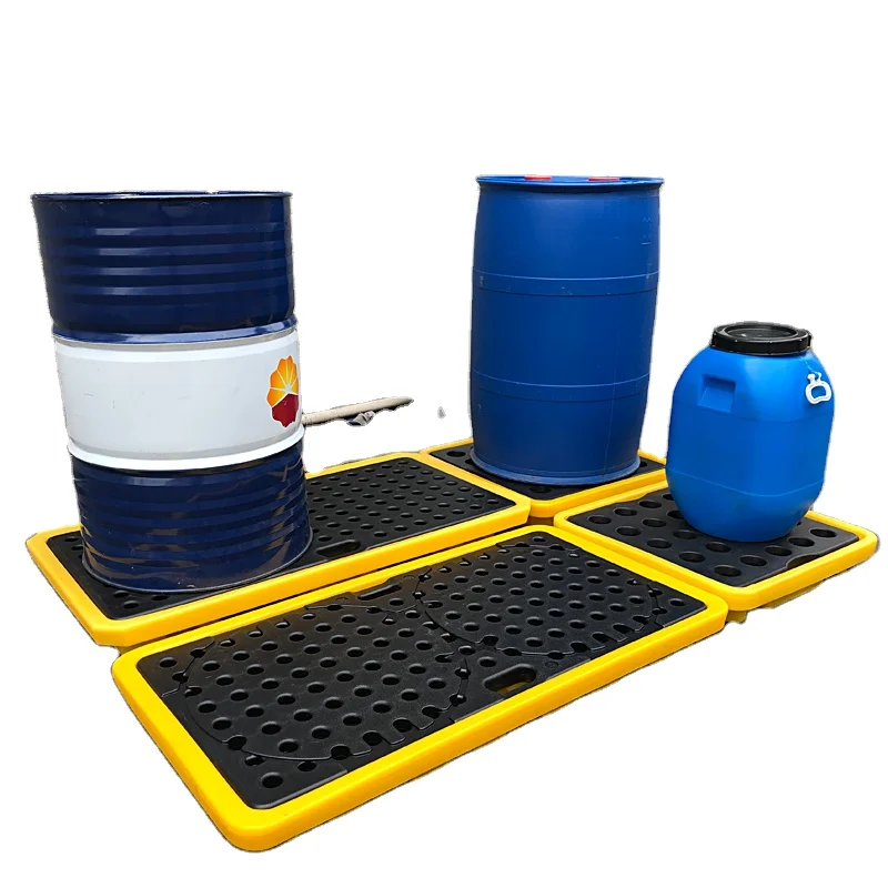 Four-drum Spill Containment oil drum storage 1300*690*150 mm pallet holder oil drums Warehouse Poly Spill Pallet