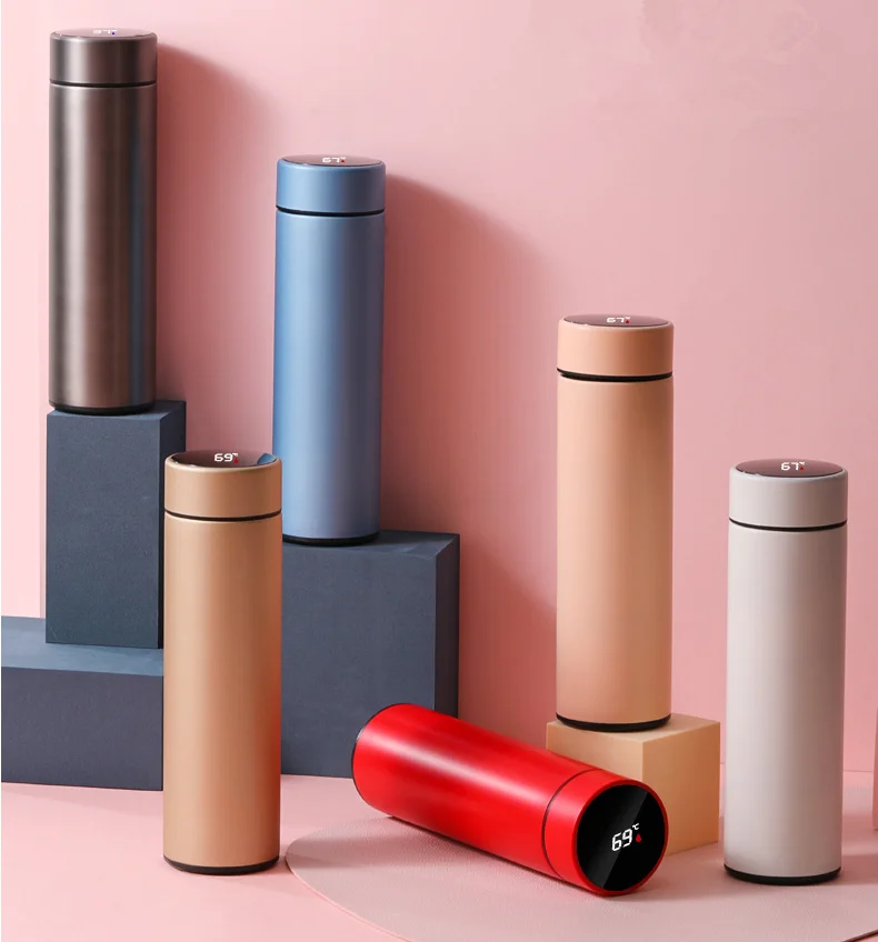 Eco-friendly 500ml Stainless Steel Insulated Thermal Vacuum Temperature Display Water Bottle Thermos Flask with Tea Filter