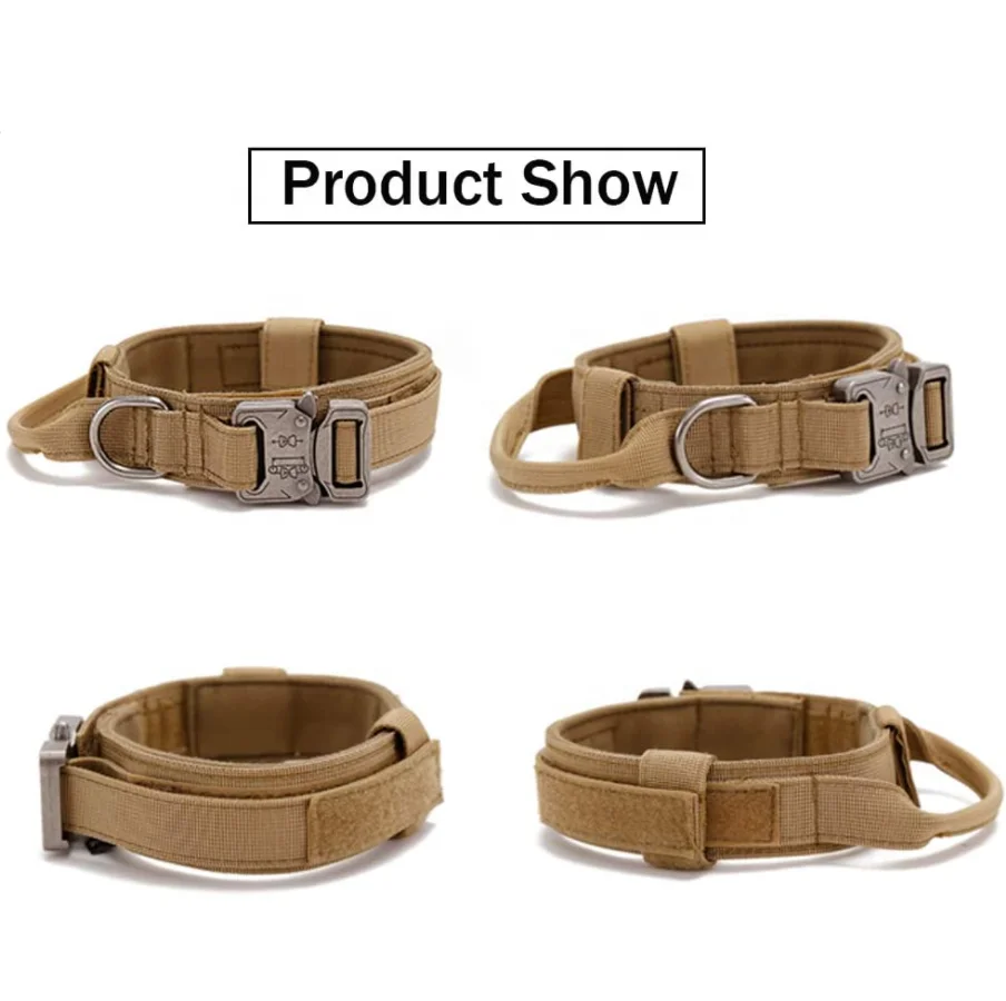 Wholesale OEM ODM Adjustable Nylon Tactical Thick Collar with Handle and Heavy Metal Buckle Tactical Dog Collar Harness
