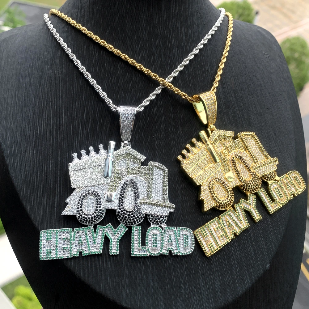 iced out bling 5a cz men boy jewelry fully heavy load money truck car shape hip hop pendant