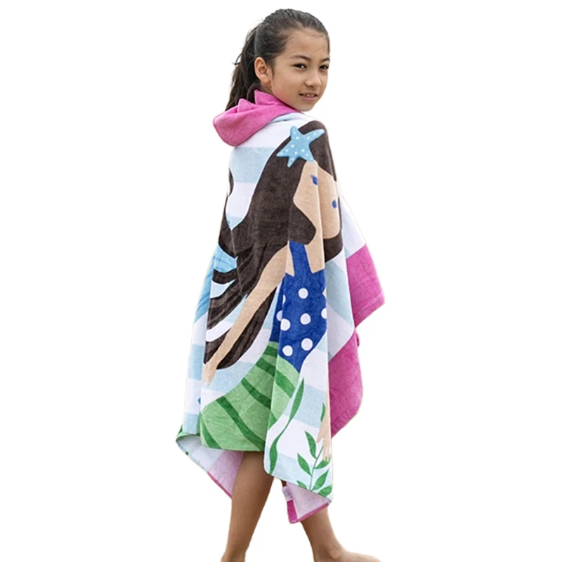 
Popular customized design cotton printed beach poncho towel for children 