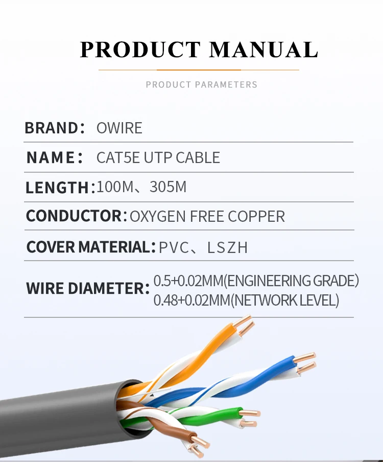  Высококачественный гибкий электрический кабель с изоляцией из ПВХ 24 Awg Cat5E Ul Ce