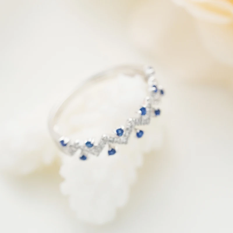 Jewellery Wholesale Custom made 18k White Gold Natural Diamond Fine Jewelry blue sapphire ring women