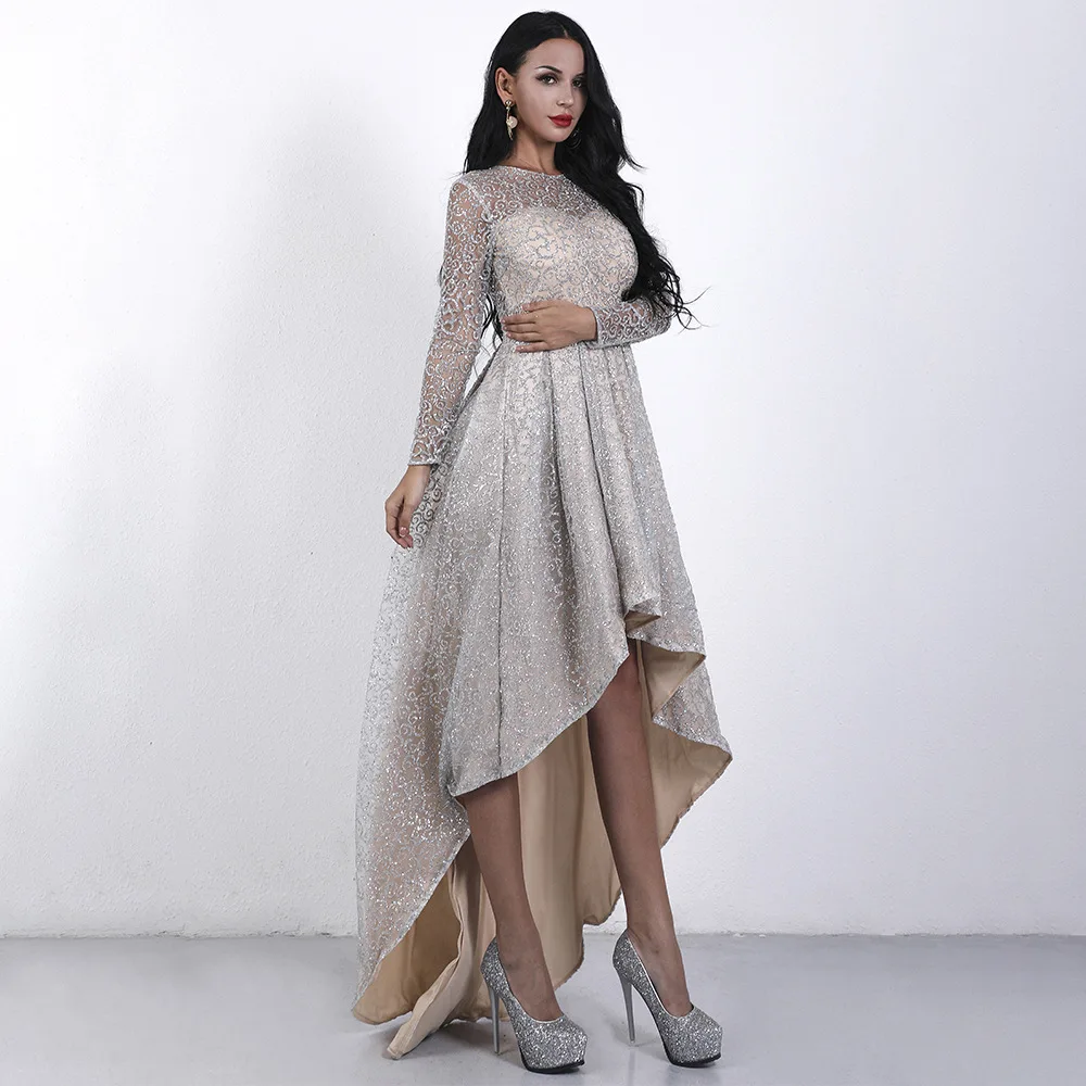 Custom High Quality O Neck Mermaid Beading Champagne High Low Summer Evening Dresses for Wedding