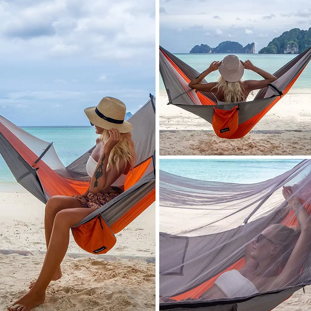 Outdoor Camping Pop-up Mosquito net hammock with glass fiber poles Lightweight Portable parachute nylon Mosquito Net hammock