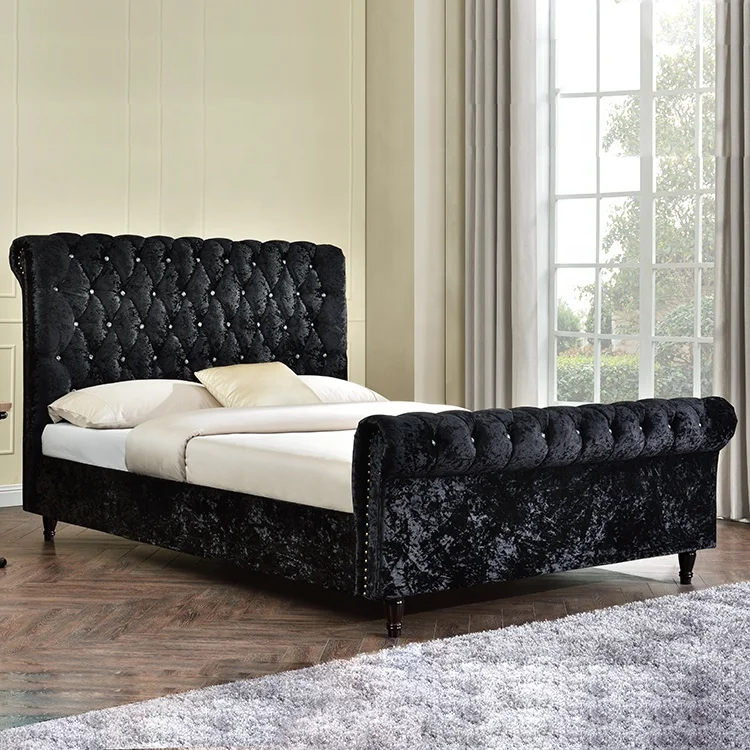 Willsoon Modern Chesterfield Design King Size Upholstered Bed Velvet Fabric with Soft Wooden Frame for Home Furniture Bedroom