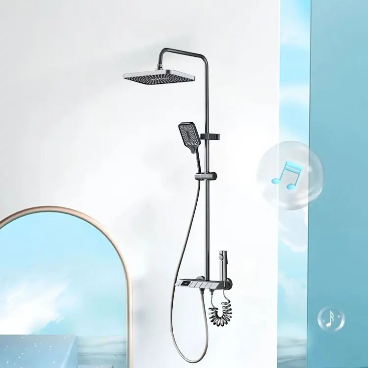 SONSILL Hotel Luxury Wall Mounted Square Buttons Brass Switch Bathroom  Rainfall Thermostatic Shower Set