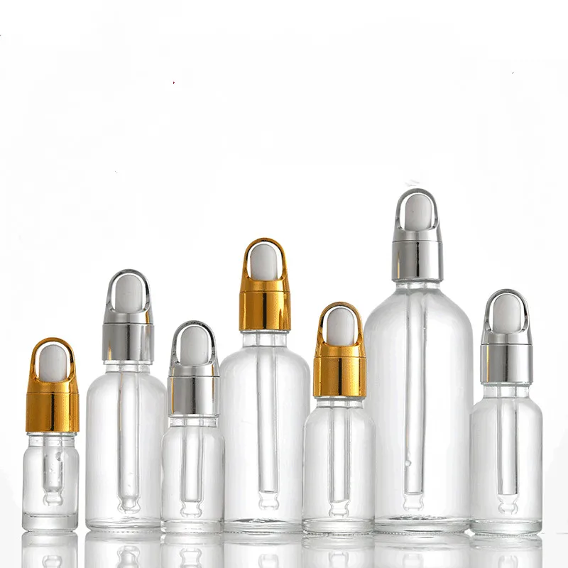Transparent clear glass dropper serum bottles 5ml 10ml 15ml 20ml 30ml with dropper lid Manufacturers