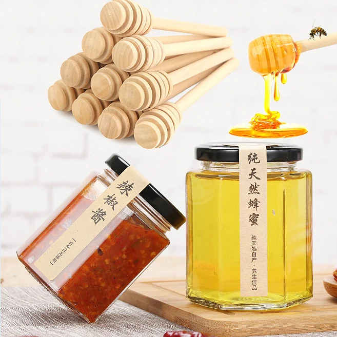 1.5oz Various Mini Hexagon Honey Storage Bottle with Spoon Food Glass Container Jar For Honey Glass Bottle  With Deep Metal Lid