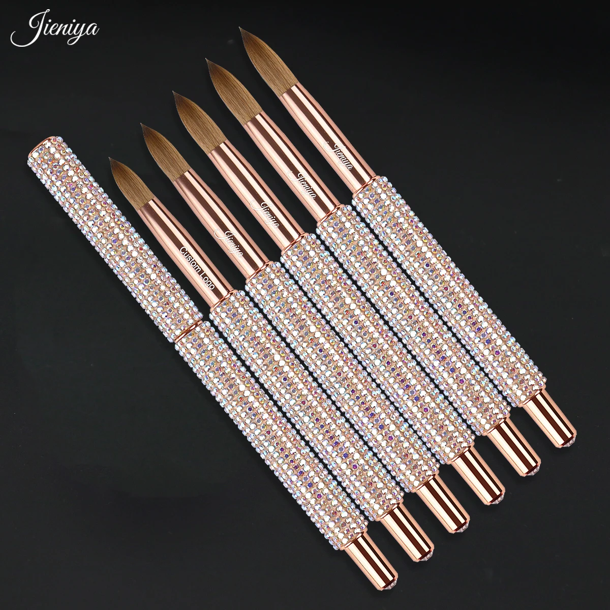 Rhinestones decorated non-slip stylish shiny handle kolinsky hair acrylic brush for acrylic nails