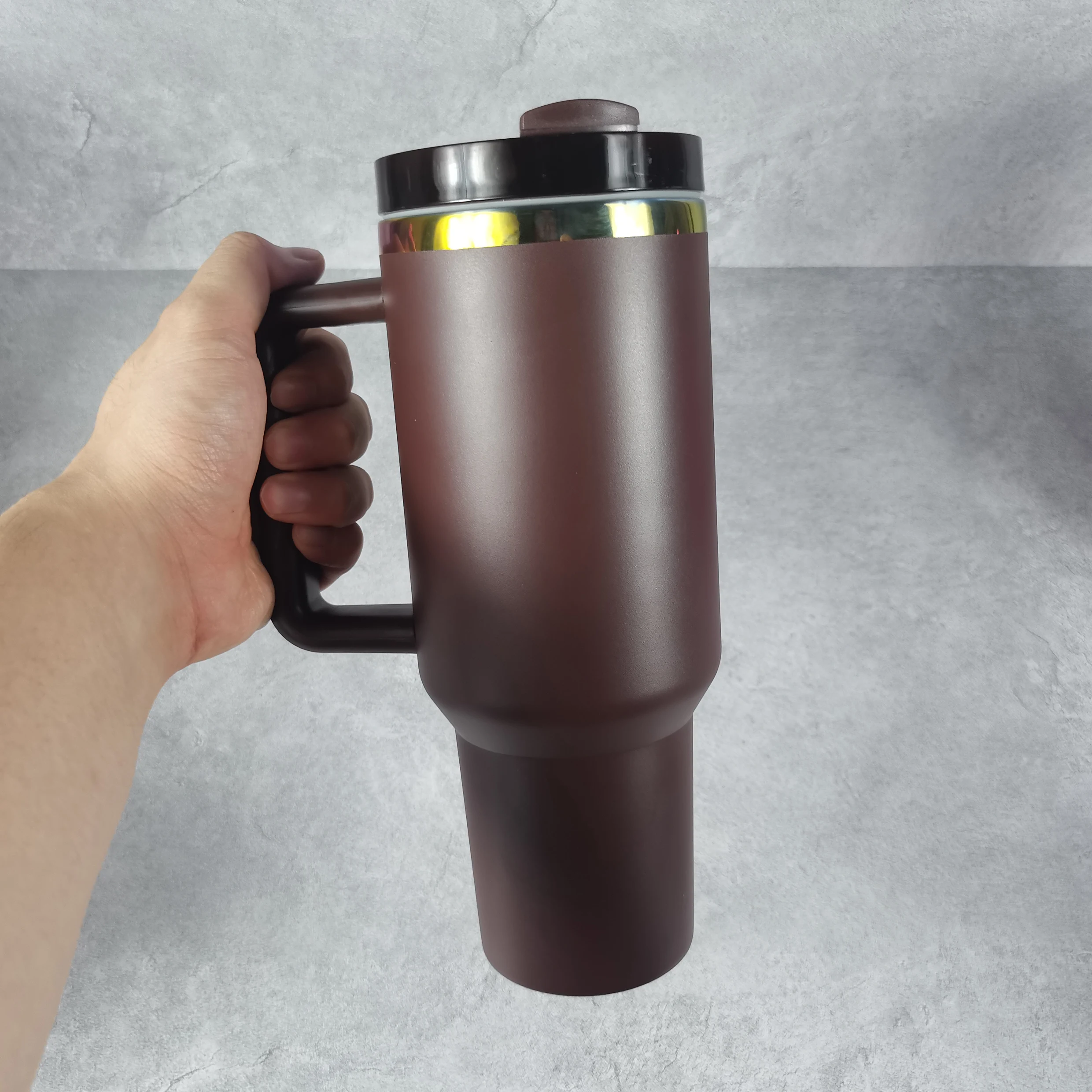 Custom 40 oz rainbow gold copper plated Stainless Steel Double Wall Vacuum Metal Cup Travel Coffee Mug 40oz Tumbler With Handle