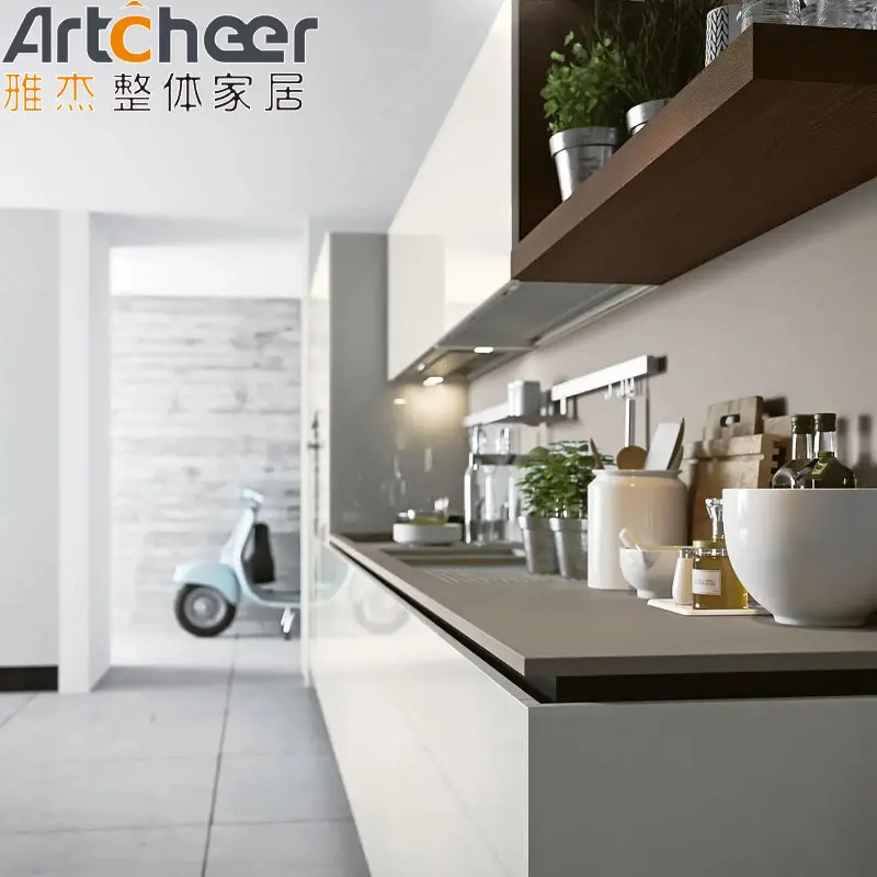 Imported Foshan American Jamaica Active Full Set i shaped Glass Wood Flat European High-End Modern Kitchen Cabinet For New House