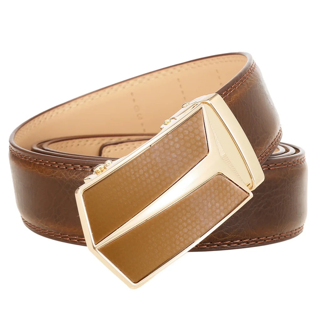 Luxury Business Cowboy Top Grain Leather Golf Belt With Customized Buckle Luxury Leather Belts For Men
