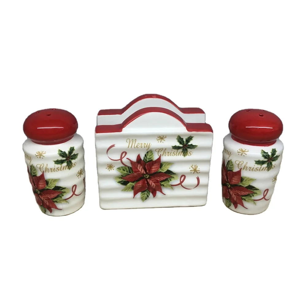 
Ceramic household kitchen supplies Salt and pepper shaker napkin holder set 