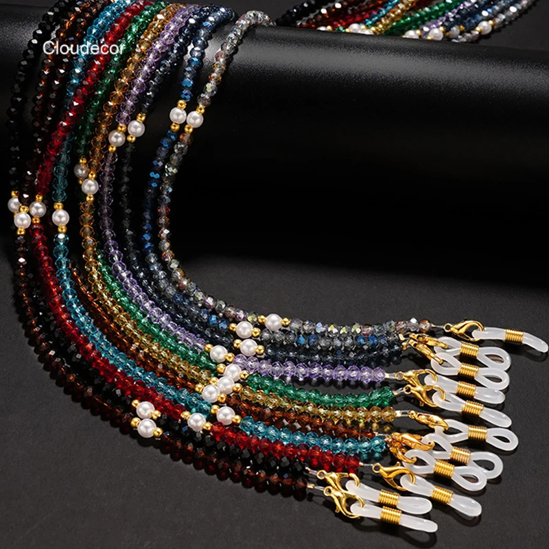 Fashion Simple Crystal Glasses Chain Mask Necklace Pearl Eyewear Accessories Wholesale 4mm Beaded Eyeglasses Strap Lanyards