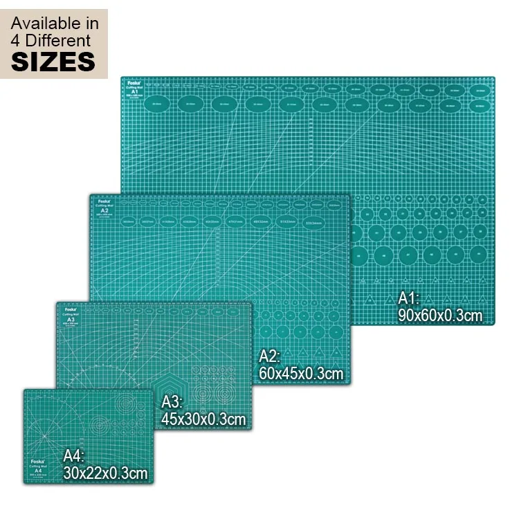 Foska Double Side Printed Centimeters and Millimeters Gridlines & Angles Non Slip Fabric A1 A2 A3 A4 Cutting Board for Crafts