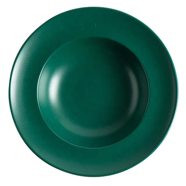 Nordic Style Round Matte Black Pasta Bowl Green Porcelain Straw Hat Salad Bowl White Ceramic Straw Hat Bowl