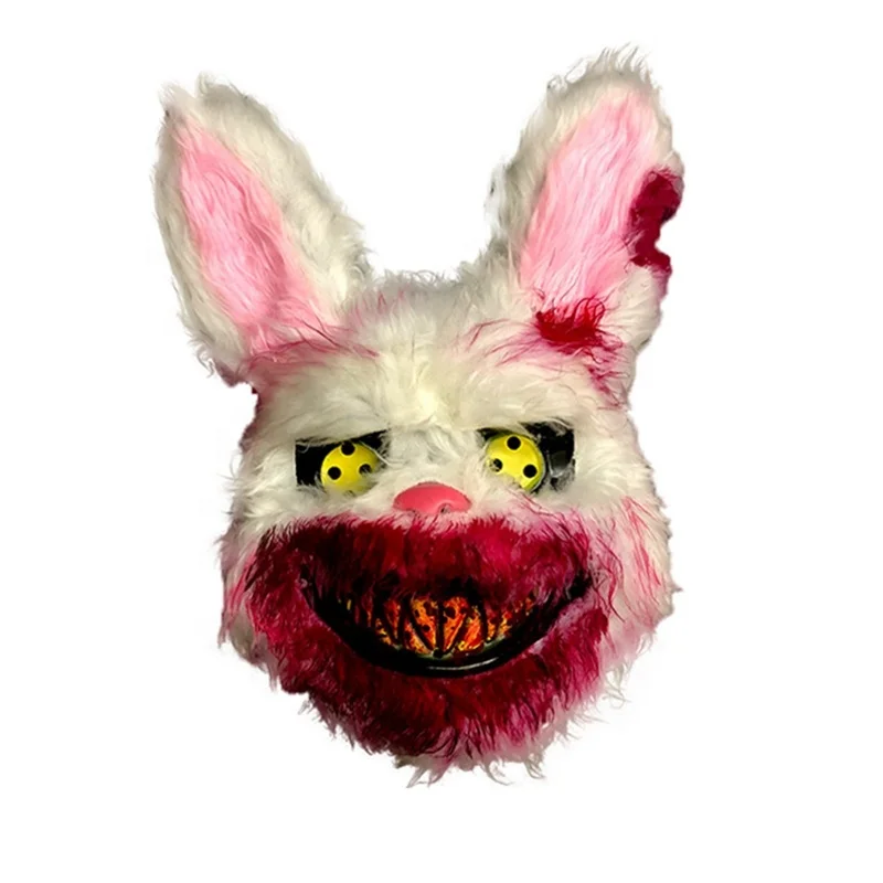 Halloween Bloody Bunny Mask Bloody Plush Creepy Rabbit Animal Head Mask for Cosplay Masquerade Party Supplies