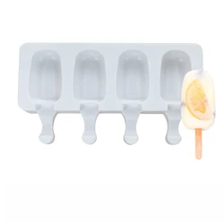 4 Cavities Silicone Freezer Ice Cream Mold Candy Bar Making Tool Juice Popsicle Molds Children Pop Lolly Tray Ice Cube Maker/