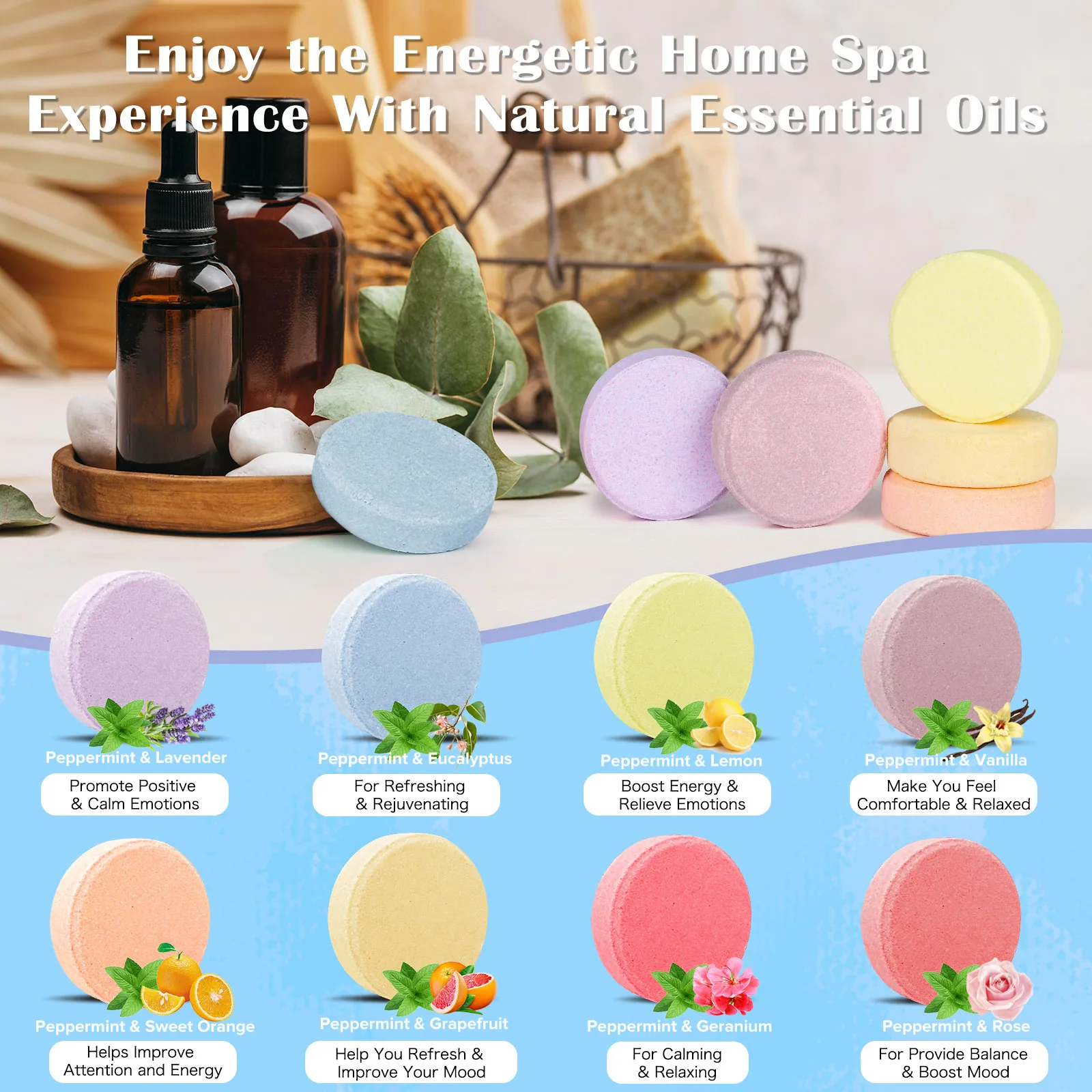 Phatoil 8 scents OEM Custom Packing Aromatherapy Bath Supplies Bath Fizzy Tablet Shower Steamers
