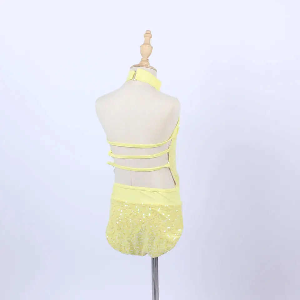 yellow sequin performance leotard exercise practise dance stage performance unitard Artistic Gymnastics dance wear