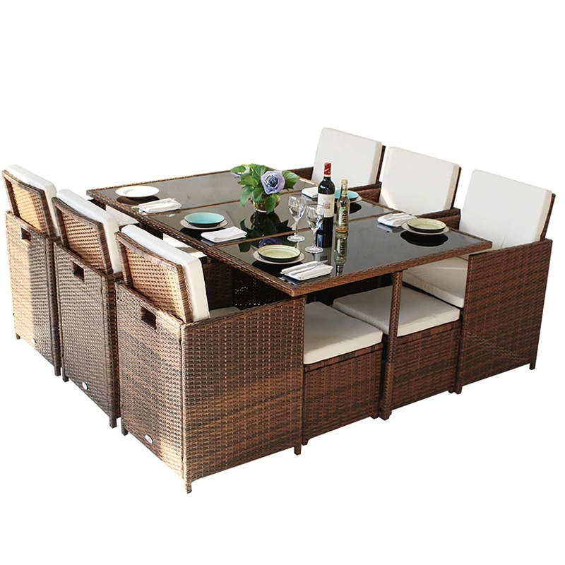 Resistant Outdoor Furniture Set tempered glass Dining Table And Chairs Pe Rattan Dining Set For Garden