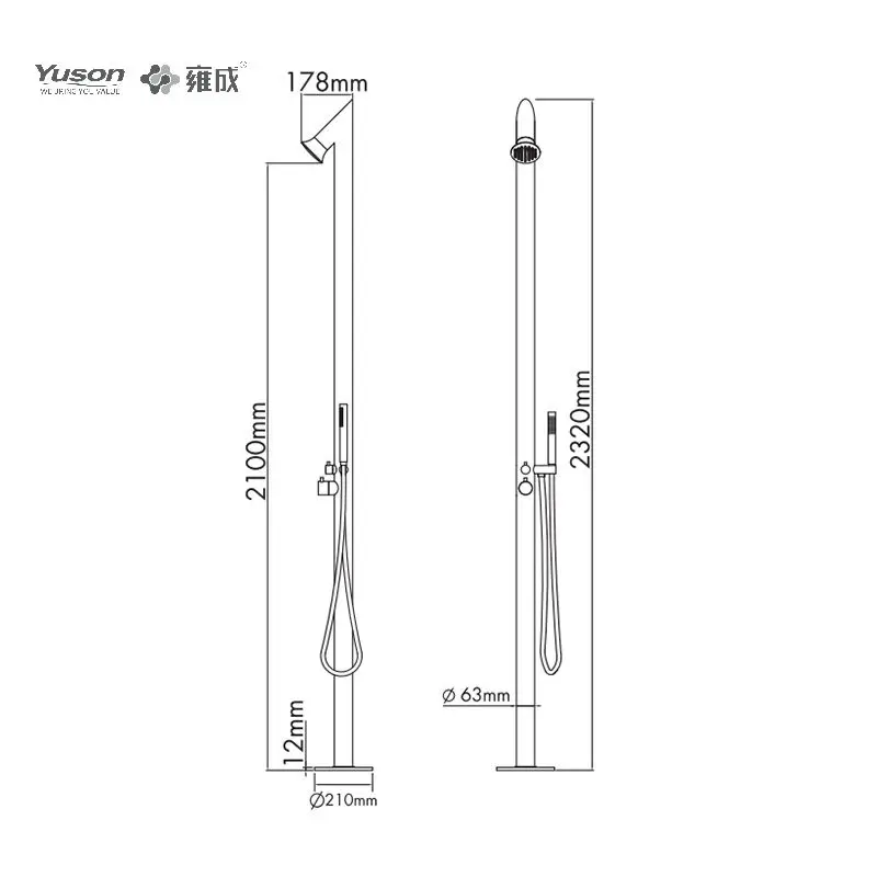 YUSON YS78642B Bestseller Stain proofing stainless steel 304 outdoor shower garden pool baby shower sets