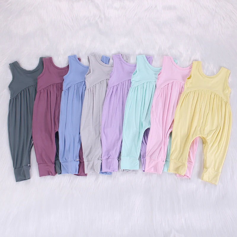 new fabric soft safe custom plain sleeveless bamboo baby romper with snap button baby bamboo pajamas