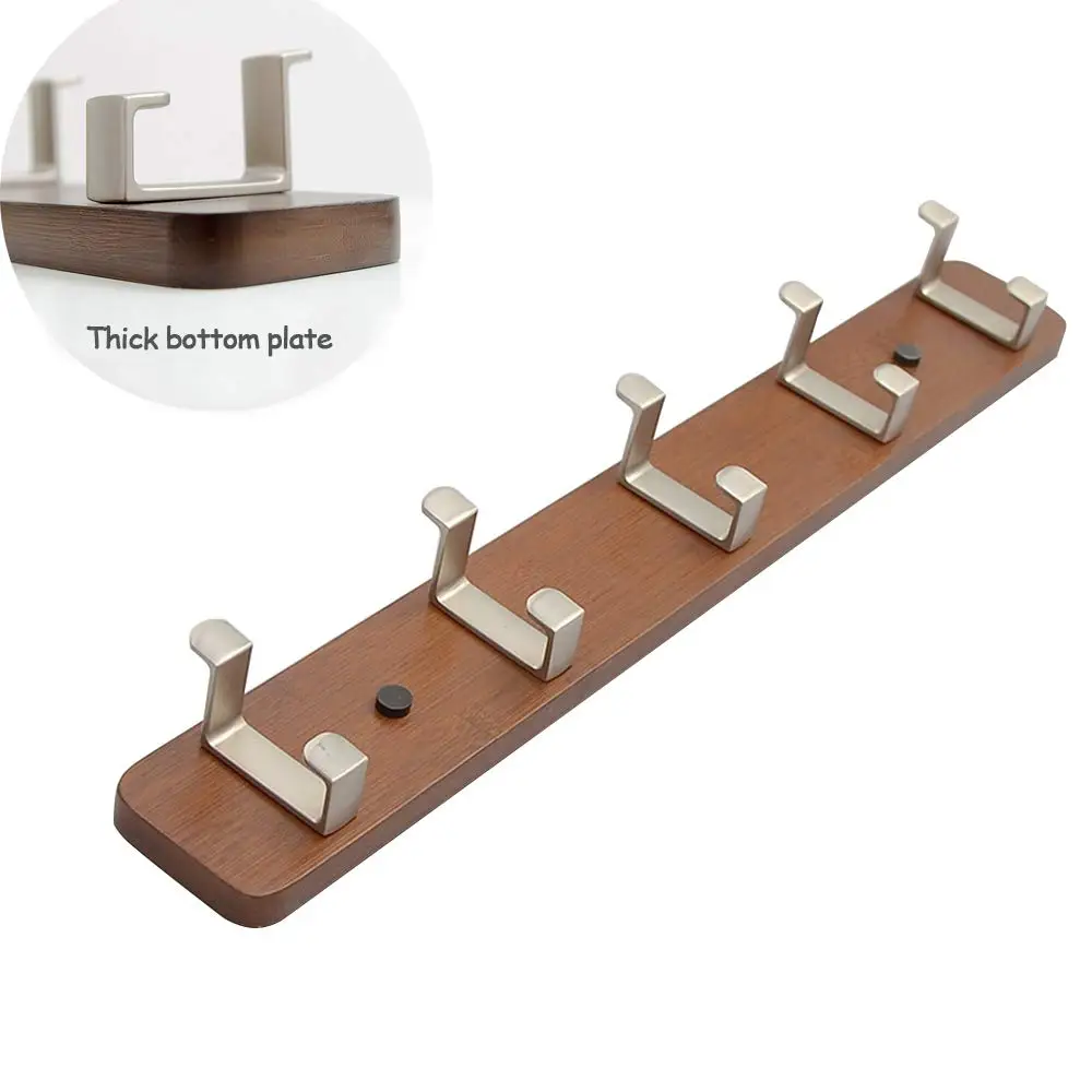 Bamboo 5 Hooks Wall Mounted Coat Rack Brown