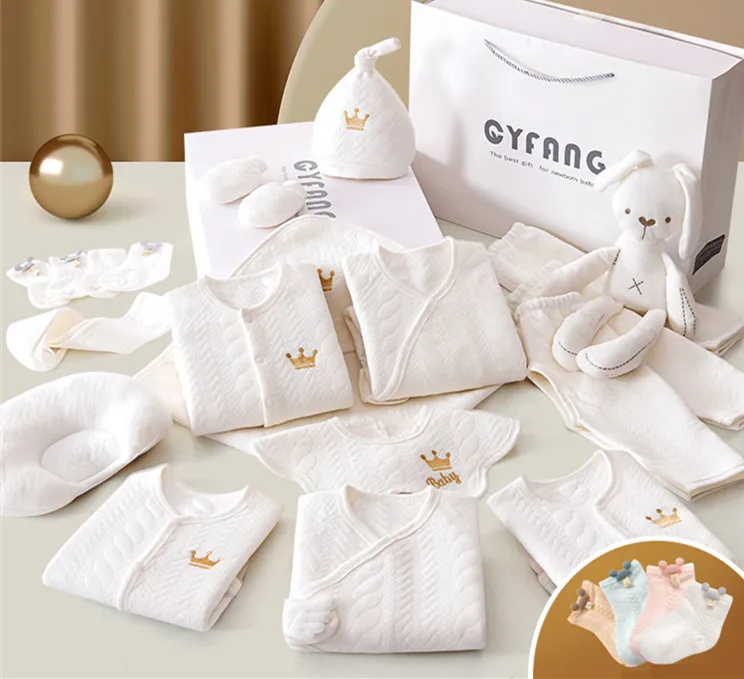 2023 Newborn Baby Kids Gift Clothing Sets Soft Cotton Layette 20 Pieces Baby Romper Sets Newborn Bodysuit Blanket Beanie Spring