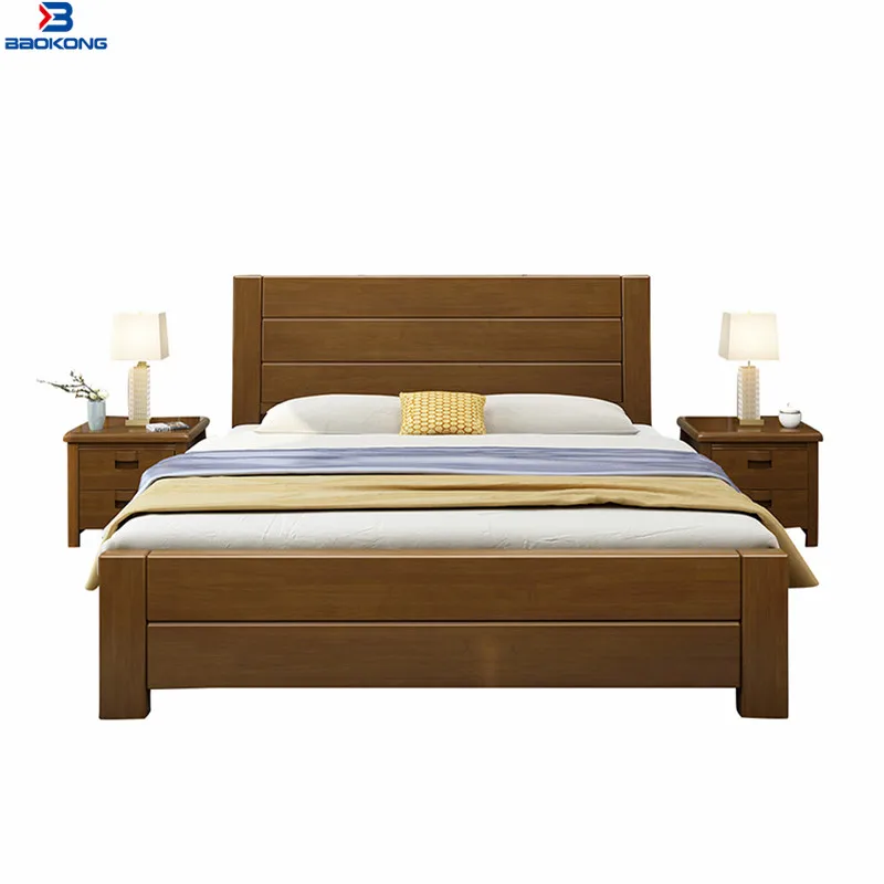 Antique Pure Wood Home Indoor Bedroom Furniture Set High Back Wooden Bed