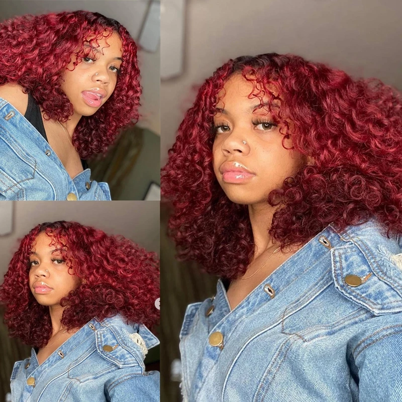 1B/27 Ombre Color Short Curly  Human Hair Wigs With Baby Hair Pre Plucked  Lace Bob Wigs Bleached Knots