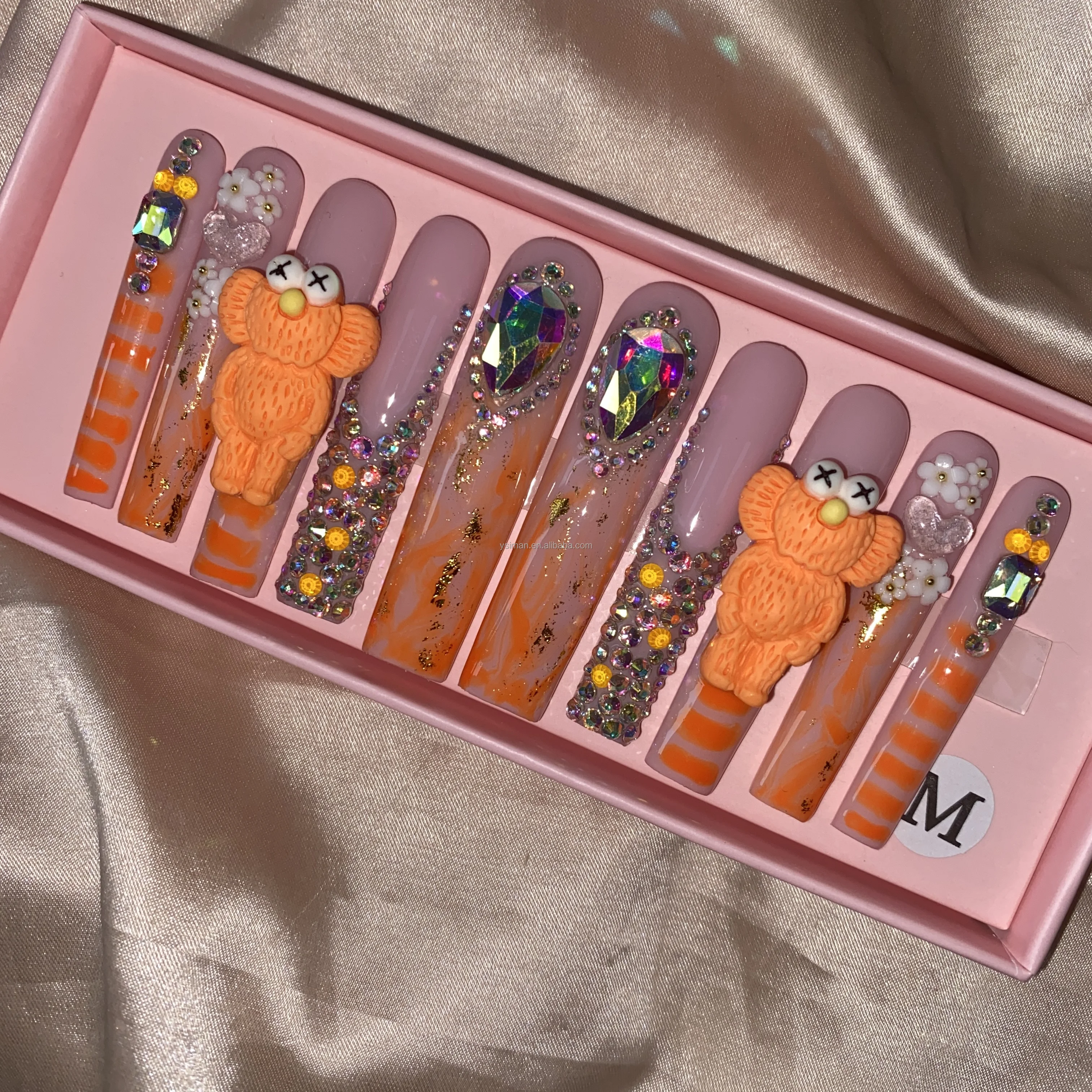 Reusable Acrylic Large Or Medium Stiletto Press On Nails Artificial Fingernails With Jelly Glue For Woman