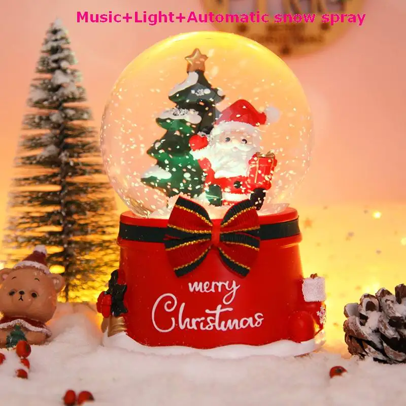 Custom Christmas Souvenirs Santa Claus Resin Water Snow with Light Globe Plays Merry Christmas Song