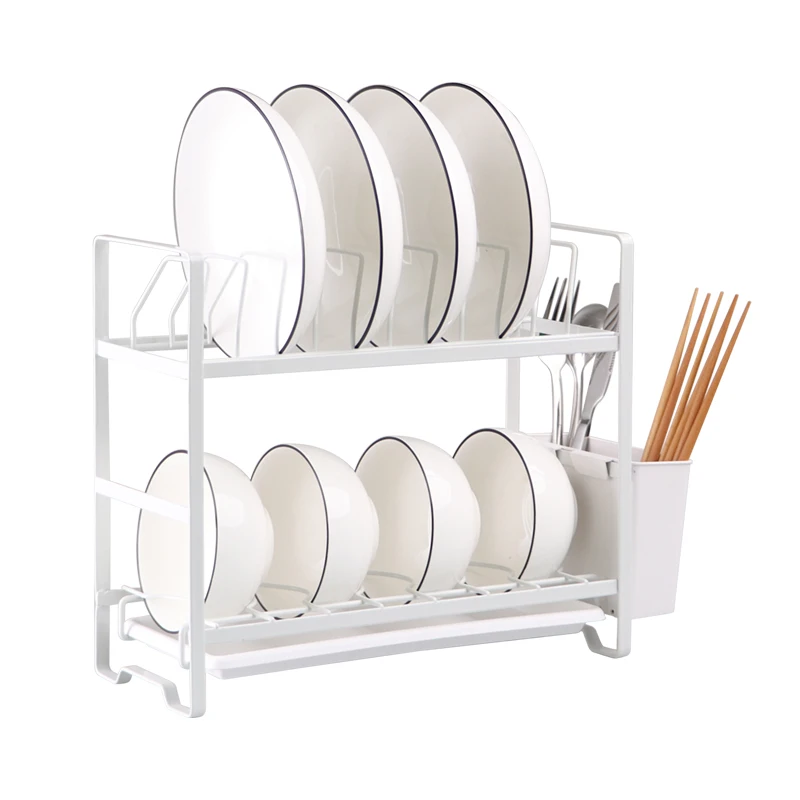 2-tier detachable dish rack storage dish draining rack with plastic plate