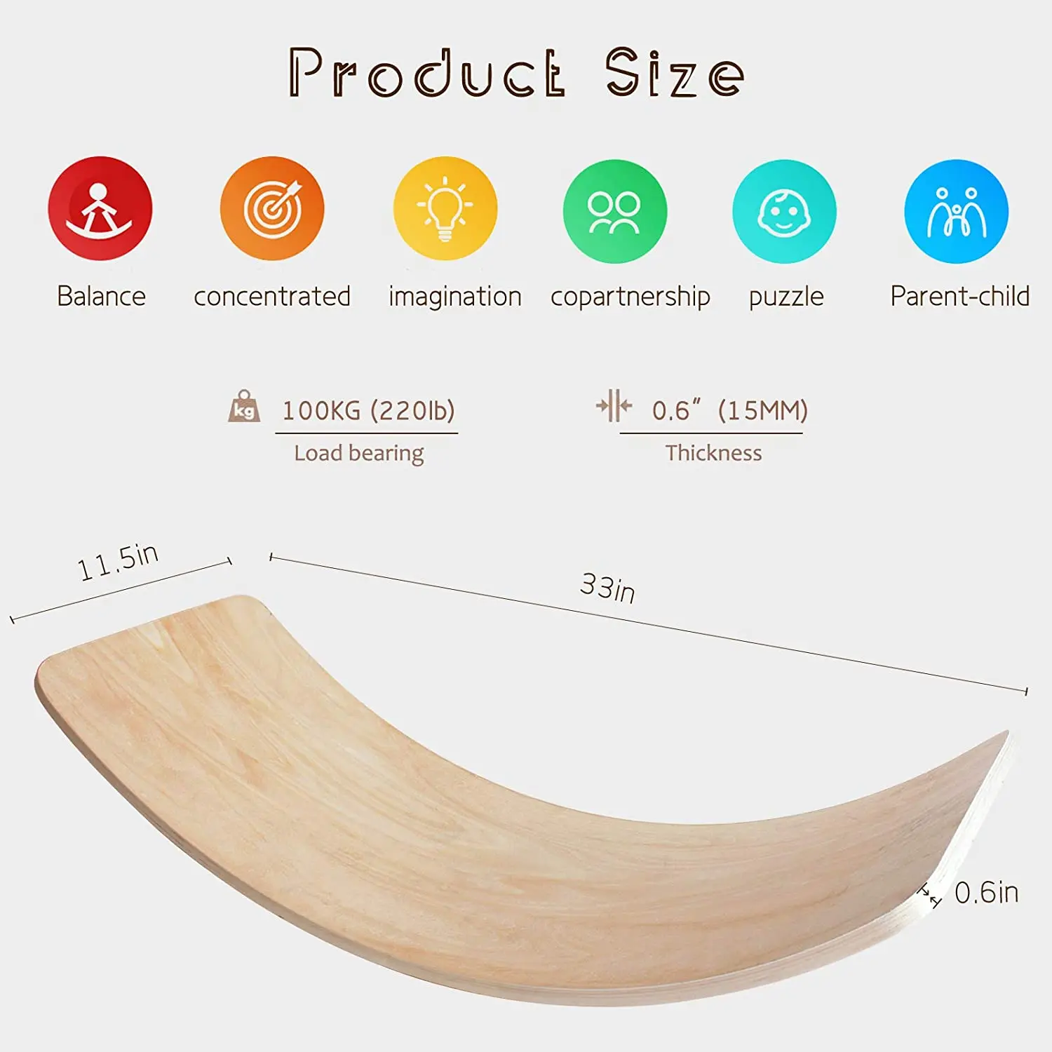 Winning Premium Natural Kids Wood Balance Board Wobble Balance Board Montessori Fitness Waldorf Balance Board